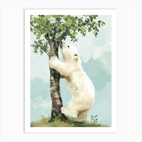 Polar Bear Cub Climbing A Tree Storybook Illustration 2 Art Print