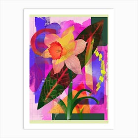 Daffodil 3 Neon Flower Collage Art Print