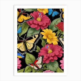 Seamless Pattern With Butterflies And Flowers 1 Art Print