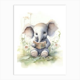 Elephant Painting Doing Calligraphy Watercolour 3 Art Print