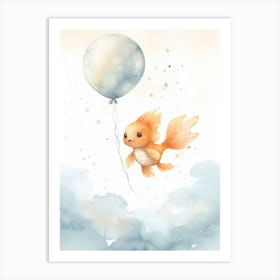 Baby Fish Flying With Ballons, Watercolour Nursery Art 3 Art Print