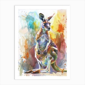 Kangaroo Colourful Watercolour 1 Art Print