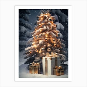 Christmas Tree With Presents Art Print