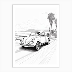 Volkswagen Beetle Tropical Drawing 1 Art Print