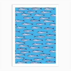Sardines Swimming Blue Art Print