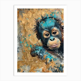 Baby Orangutan Gold Effect Collage 2 Art Print