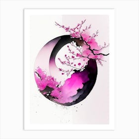 Pink 3 Yin and Yang Japanese Ink Art Print