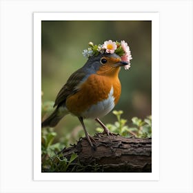 Robin With Flower Crown 8 Art Print