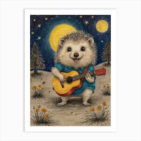 Hedgehog Playing Guitar 29 Art Print