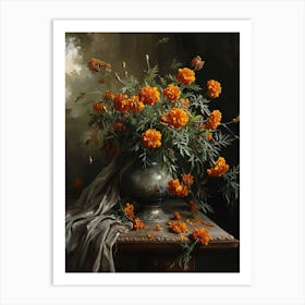 Baroque Floral Still Life Marigold 3 Art Print