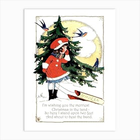 Little Girl With Sled And Christmas Quotes Art Print