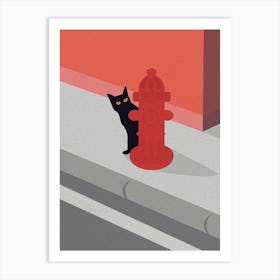 Minimal Art Cat On Fire Hydrant Art Print