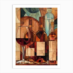 Art Deco Geometric Wine & Bottles Illustration Art Print