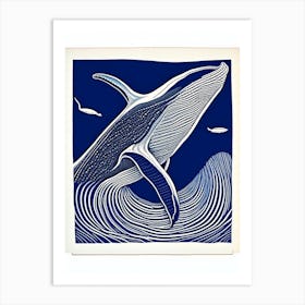 Blue Whale Vintage Linocut Art Print