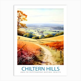 Chilterns Aonb Print English Countryside Art Chilterns Landscape Poster Uk Nature Reserve Wall Decor Hiking Trails Illustration British 1 Art Print