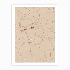 Minimal Line Art Hijab Woman Art Print