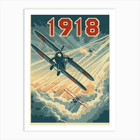 Aihrgdesign A Vintage Aviation Poster Depicting 1918 Biplane 1 Art Print