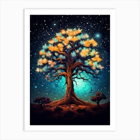 Joshua Tree With Starry Sky In Nat Viga Style (3) Art Print