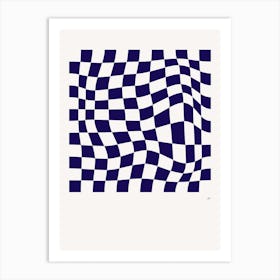 Wavy Checkered Pattern Poster Navy Art Print