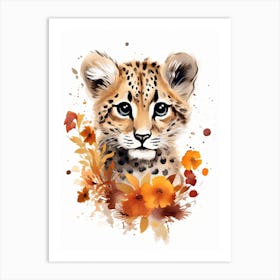 A Cheetah Watercolour In Autumn Colours 2 Art Print
