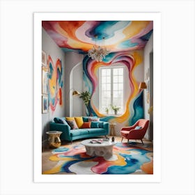 Abstract Dimensions of Home Colorful Living Room Art Print