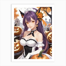 Sexy Girl With Pumpkin Halloween Painting (23) Art Print