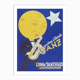 Moon Playing Saxophone Vintage Music Poster Art Print