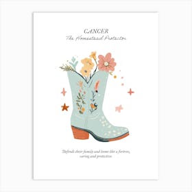 Cancer Cowboy Boots Zodiac Preppy Western Cowgirl Art Print