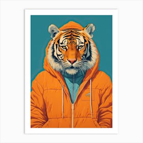 Tiger Illustrations Wearing An Orange Jacket 1 Art Print