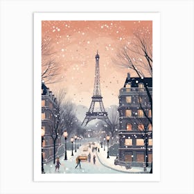 Winter Travel Night Illustration Paris France 1 Art Print