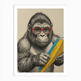 Gorilla Reading Book Art Print