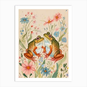 Folksy Floral Animal Drawing Frog 2 Art Print