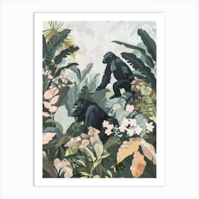 Gorillas Pastels Jungle Illustration 2 Art Print