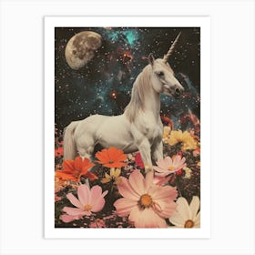 Floral Unicorn In Space Retro Collage 1 Art Print
