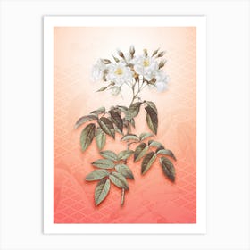 Musk Rose Vintage Botanical in Peach Fuzz Hishi Diamond Pattern n.0089 Art Print