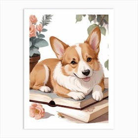 Corgi Dog Reading A Book Art Print