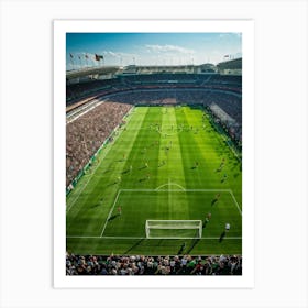 A Dynamic Aerial View Of A World Championship Soccer Match Showcasing Powerful Team Play On The Pri 2 Art Print