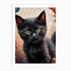 Black Cat With Green Eyes Art Print