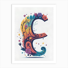 Colorful Letter E Illustration 81 Art Print