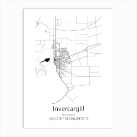 Invercargill,New Zealand Minimalist Map Art Print