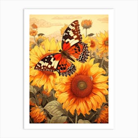 Butterflies With Sunflowers 2 Art Print