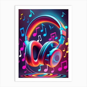 Music Notes And Headphones Art Print