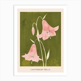 Pink & Green Canterbury Bells 1 Flower Poster Art Print
