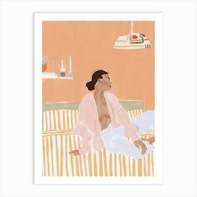 Illustration Of A Woman In Bed Art Print