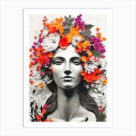 Flowers On A Woman'S Head Art Print