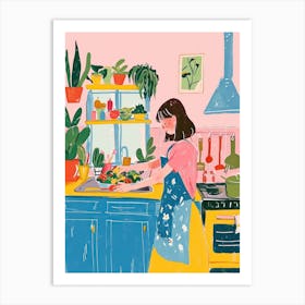 Girl Making A Salad Lo Fi Kawaii Illustration 3 Art Print