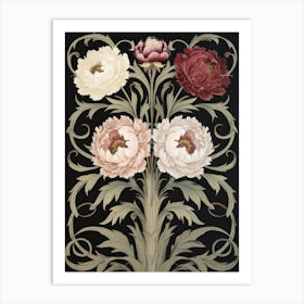 Four Peonies William Morris Style Art Print