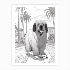 Newfoundland Dog Skateboarding Line Art 3 Art Print