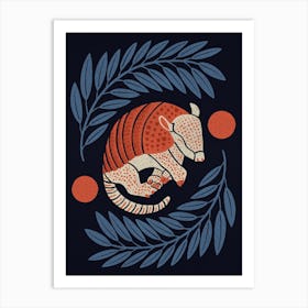 Armadillo   Navy Blue And Red Art Print