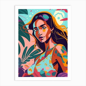 Hawaiian Girl Minimal Illustration Art Print